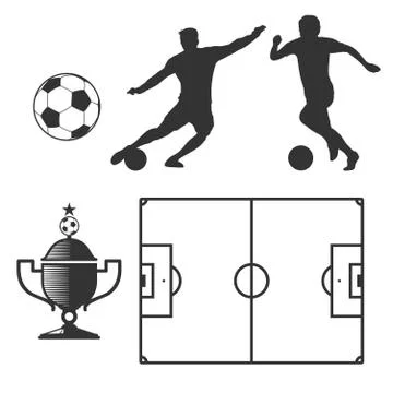 Soccer design elements in black isolated white Illustrazione stock