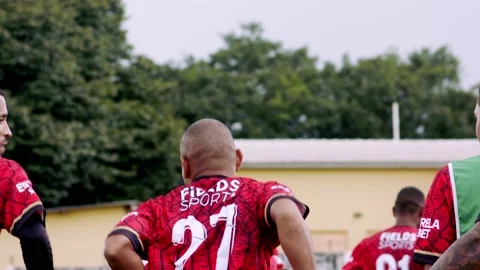 Soccer drill to physically leverage position - slow motion Stock Footage 232363283