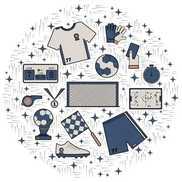 Soccer elements circle blue brown Stock Illustration