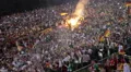 Soccer Fans Light Flares Smoke Bomb Inside Stadium People Crowd Supporters Group HD Footage