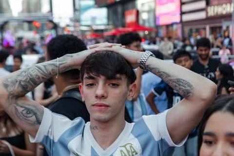 Soccer fans react to World Cup final game between Argentina and Spain, New York, Stock Photos