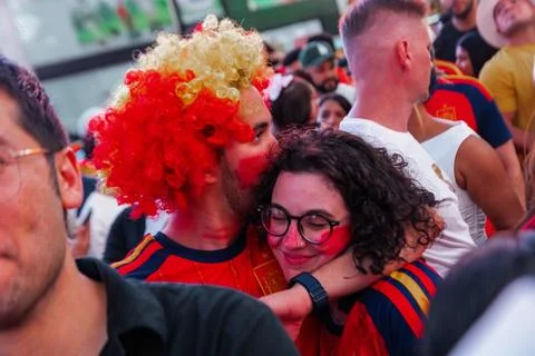 Soccer fans react to World Cup final game - Argentina vs Spain, New York, USA -  Stock Photos