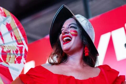 Soccer fans react to World Cup final game - Argentina vs Spain, New York, USA -  Stock Photos