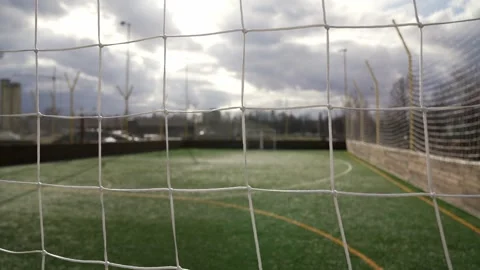 Soccer field fence net. Empty training football stadium Stock Footage 330949164