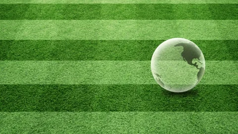 Soccer field grass pattern with Earth globe rotation Vídeos de archivo 229486923