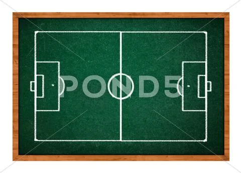 Soccer field on green chalkboard Stock Photos