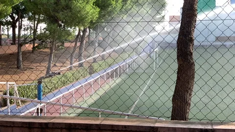 Soccer field irrigation Stock Footage 202654339