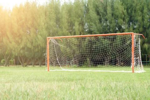 Soccer field with red gate Stock Photos