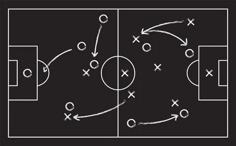 Soccer field strategy game tactic football vector board game plan. Soccer team Stock Illustration