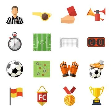 Soccer Flat Icon Set Stock Illustration