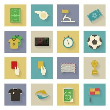 Soccer flat icons set with shadows Stock Illustration
