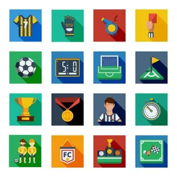 Soccer Flat Squared Icon Set Illustrazione stock