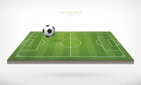Soccer football ball in soccer field area and white background. Stock Illustration