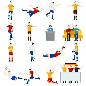 Soccer game people flat icons set Stock Illustration
