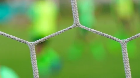 Soccer game seen through net, blurred view Video stock 75665295