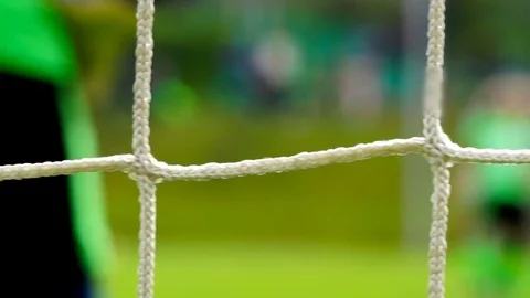 Soccer game seen through net, blurred view Video stock 76061048