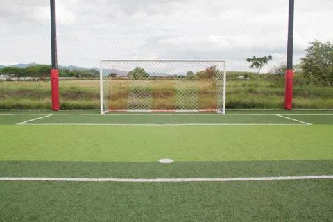 Soccer gate artificial grass Stock Photos