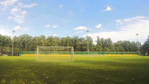 Soccer gate on a stadium at summer day timelapse Stock Footage 81601577