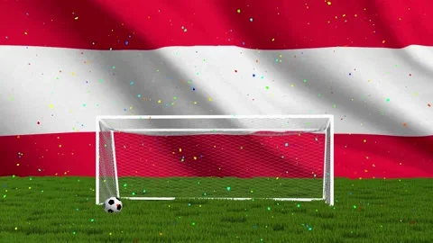 Soccer goal with Austrian flag and colorful confetti in a loop animation 스톡 동영상 335816088