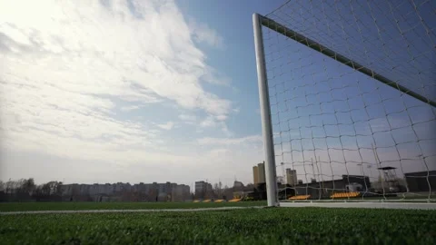 Soccer goal on a field with artificial grass Stock Footage 332201121
