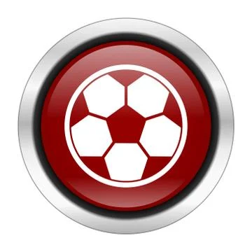 Soccer icon, red round button isolated on white background, web design illust Stock Illustration