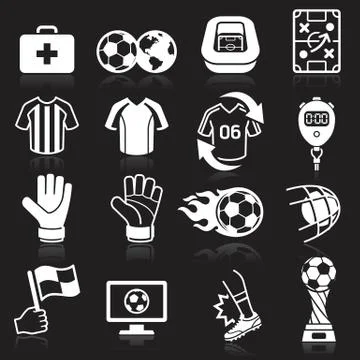 Soccer icons on black background. Vector illustration Stock-Illustration