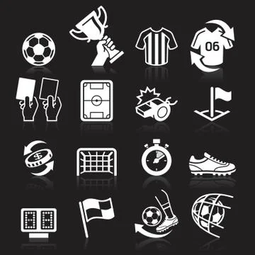 Soccer icons on black background. Vector illustration Ilustração Stock