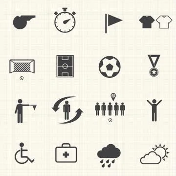 Soccer icons set with texture background. Vector Stock Illustration