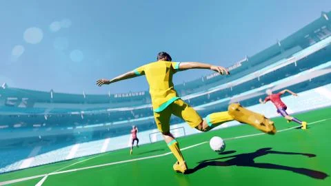 Soccer illustration, player in attack. polygon style 3d render illustration Stock Illustration