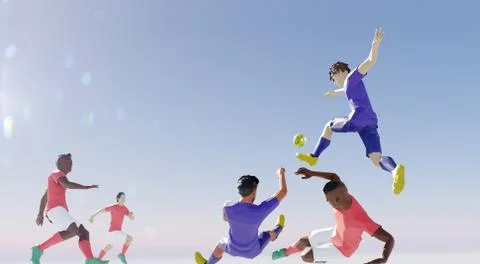 Soccer illustration, player in attack. polygon style 3d render illustration Stock Illustration