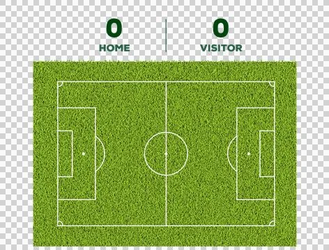 Soccer line, game score display and green grass field background Stock Illustration