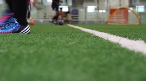 Soccer - low angle shot using slider device showing the lines in the field Stock Footage 40521244