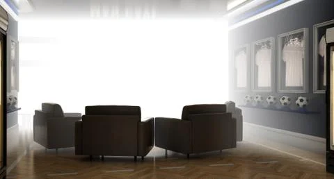 Soccer Man Cave Interior Stock Illustration