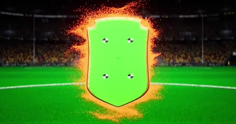 Soccer match or player shield card, stadium background, visual effects Stock Footage 248612007