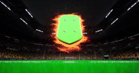 Soccer match or player shield card, stadium background, visual effects Stock Footage 248612298