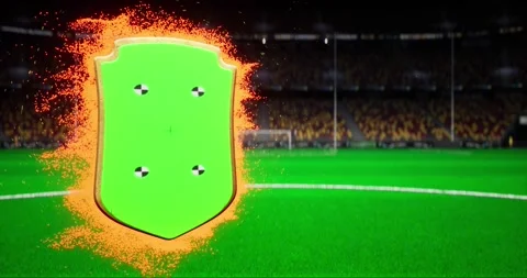 Soccer match or player shield card, stadium background, visual effects Stock Footage 248612381