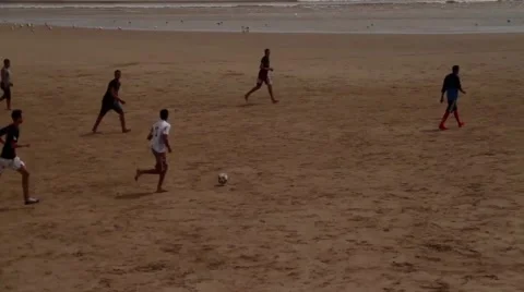 Soccer on Moroccan Beach Stock Footage 52934717