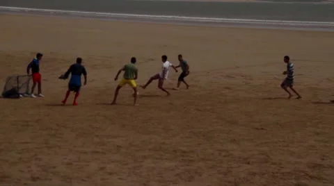 Soccer on Moroccan Beach Stock Footage 52934740