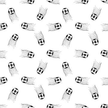 Soccer Motif Drawing Seamless Pattern Design Stock Illustration