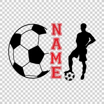 Soccer Name Text With Player standing ball person silhouette Stock Illustration