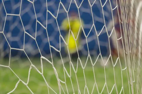 Soccer net in the foreground Foto stock
