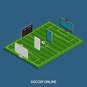 Soccer Online Vector Isometric Concept. Stock Illustration