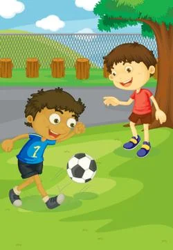 Soccer in the park Stock Illustration