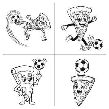 Soccer pizza slice mascot bundle sporty cartoon football illustration set Stock Illustration