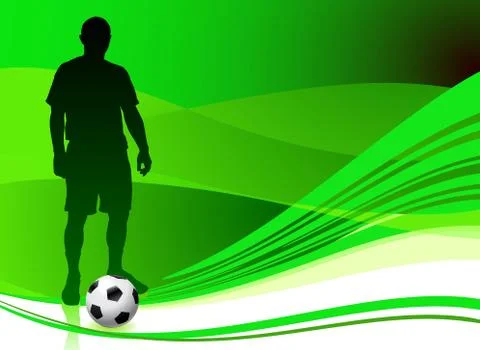 Soccer Player on Abstract Green Background Illustrazione stock