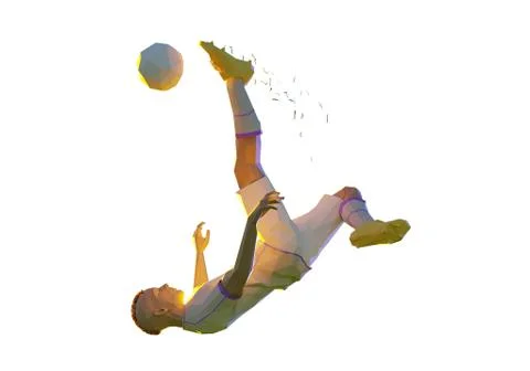 Soccer player in attack. polygon style 3d render illustration white isolation Stock Illustration