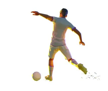 Soccer player in attack. polygon style 3d render illustration white isolation Stock Illustration