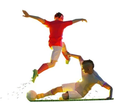 Soccer player in attack. polygon style 3d render illustration white isolation Stock Illustration