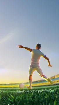 Soccer player in attack. polygon style 3d render illustration Vertical picture Stock Illustration