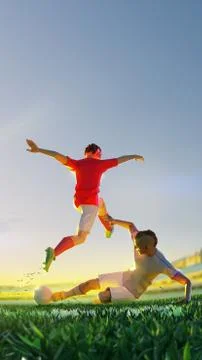 Soccer player in attack. polygon style 3d render illustration Vertical picture Stock Illustration